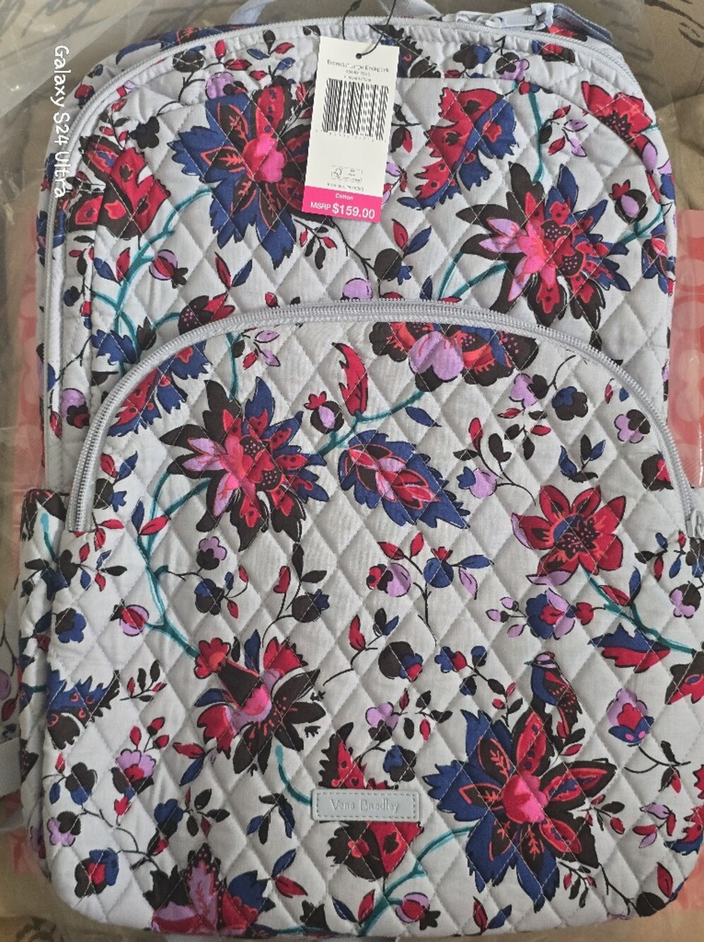Vera Bradley Lg Cotton Material Backpack In Vineyard Floral Design NWT $159 MSRP - Picture 4 of 12